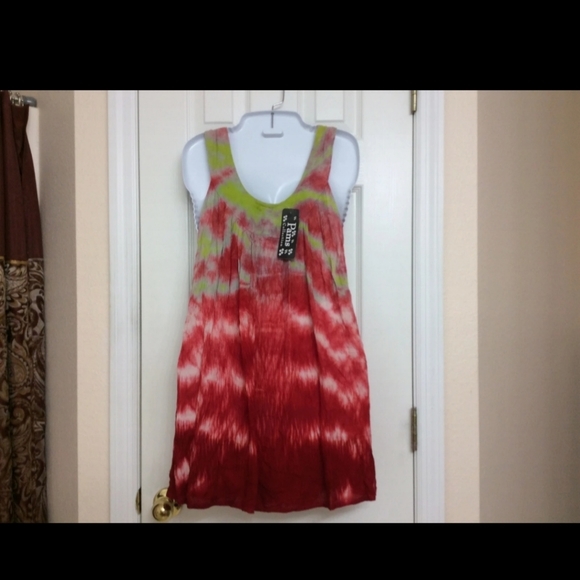 NWT Pams Collection sz freesize Red & Lime Green Tie Dyed Beach Cover-up - Picture 2 of 4